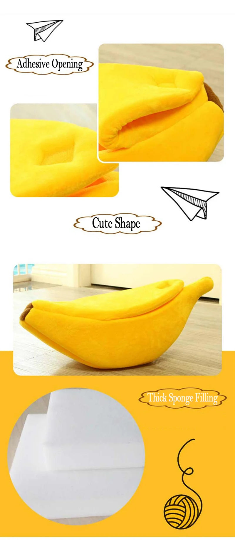 🍌Cama para kitty, doggy y hámster con forma de plátano "Mellow Yellow"🍌