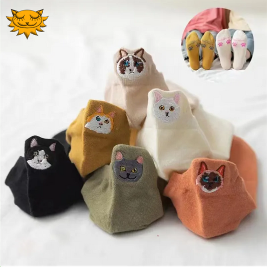 🧦"Sneaker Kittys" - Das haut dich von den SOCKEN!☀️ - 4 Paar Sommer-Sneaker-Söckchen mit Kitty-Stickerei😽